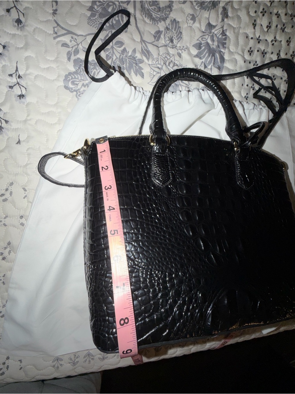 Brahmin Black Croc-Embossed Satchel with Matching Card Case - Picture 9 of 10